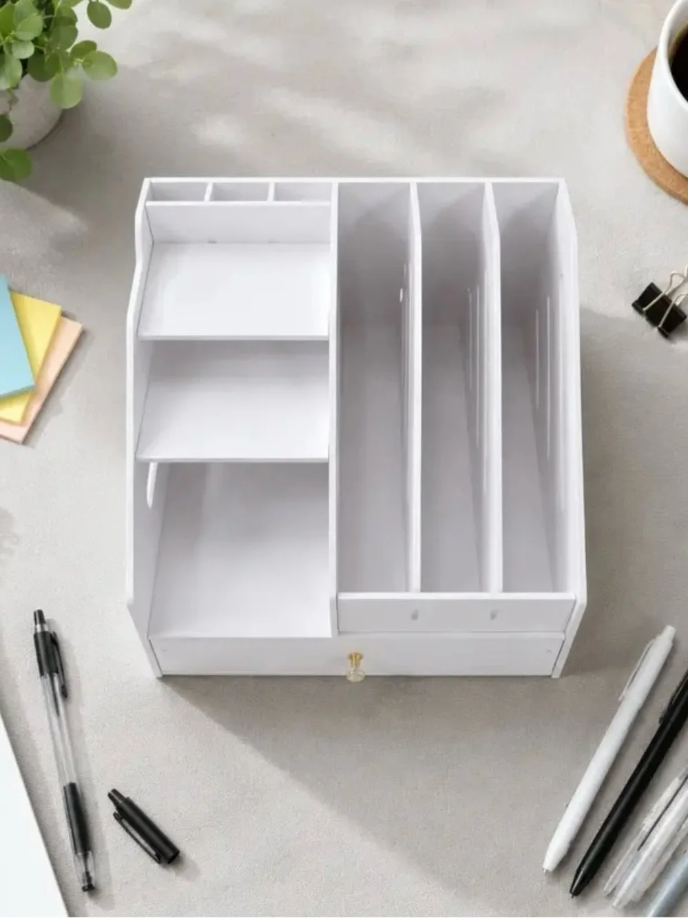 White Desktop File Organizer with Drawer - Brand